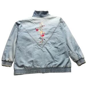 Vintage Blair Denim Quilted Lined Floral Flower Jacket Womens Medium Blue Gray